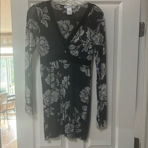 White House Black Market Black and White Ruched Wrap Dress